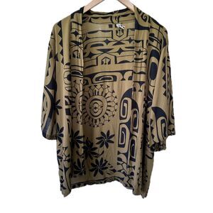 Wahine Toa Hawaiian Tribal Tahitian Tiare Open Longline Cardigan Kimono M